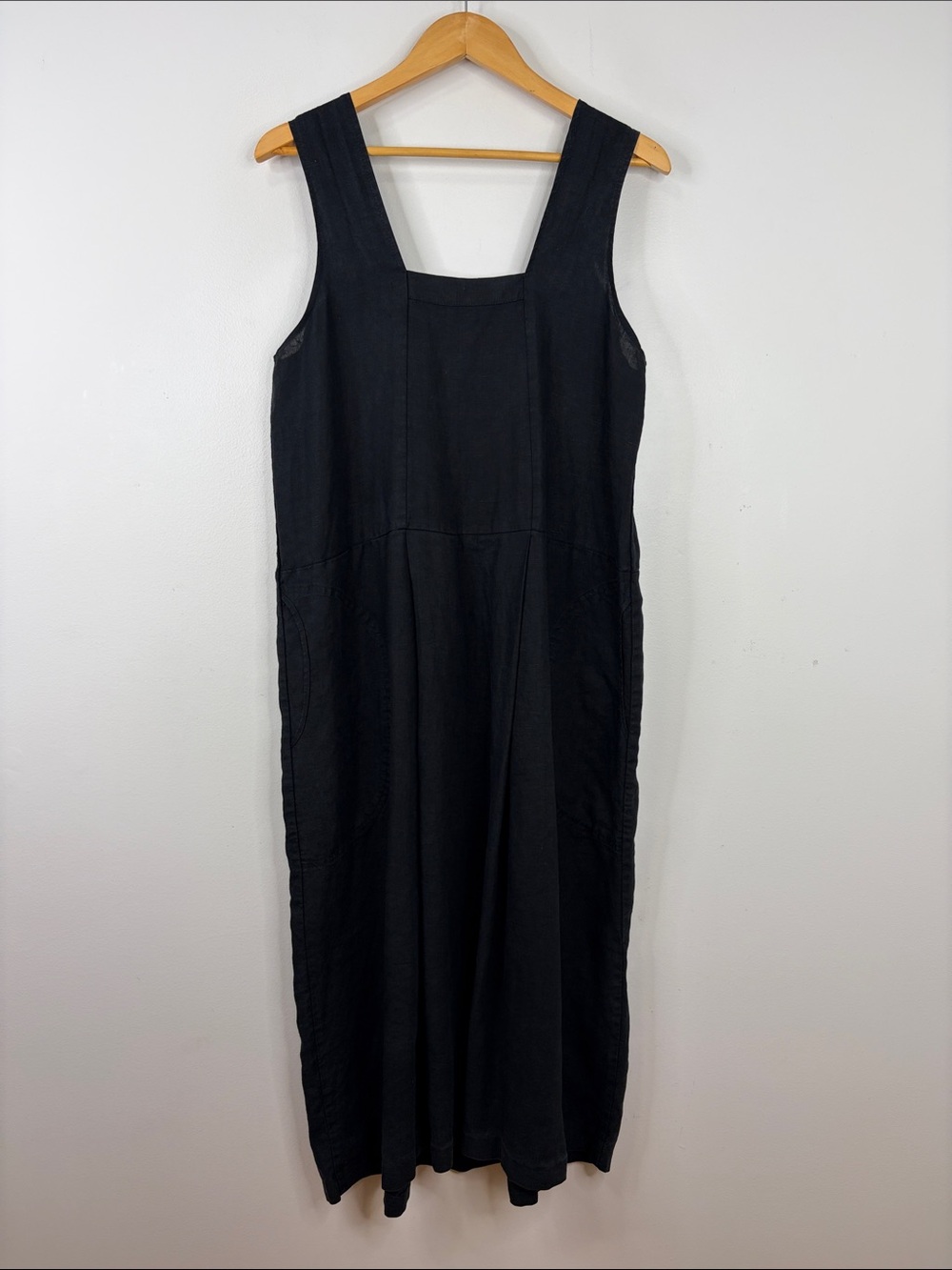 Vintage Flax Joanne Engelhart Dress Womens Medium Black Linen Sleeveless Midi